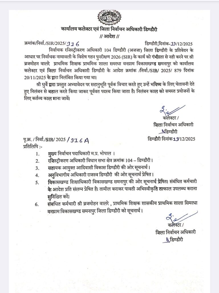 निर्वाचक नामावली कार्य में लापरवाही पर निलंबित शिक्षकों की बहाली