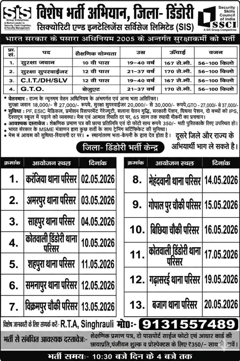 डिंडोरी जिले में विशेष भर्ती अभियान, युवाओं के लिए रोजगार का अवसर